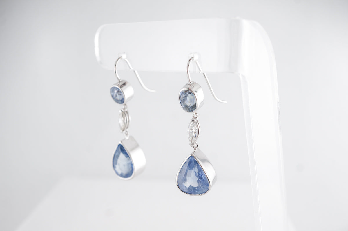 Sapphire & Diamond Dangle Earrings 18K White Gold