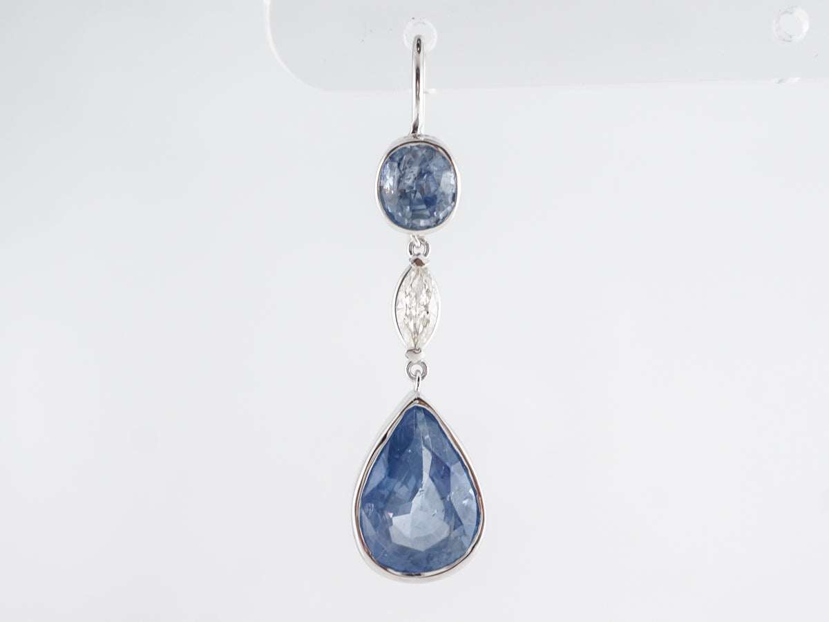 Sapphire & Diamond Dangle Earrings 18K White Gold