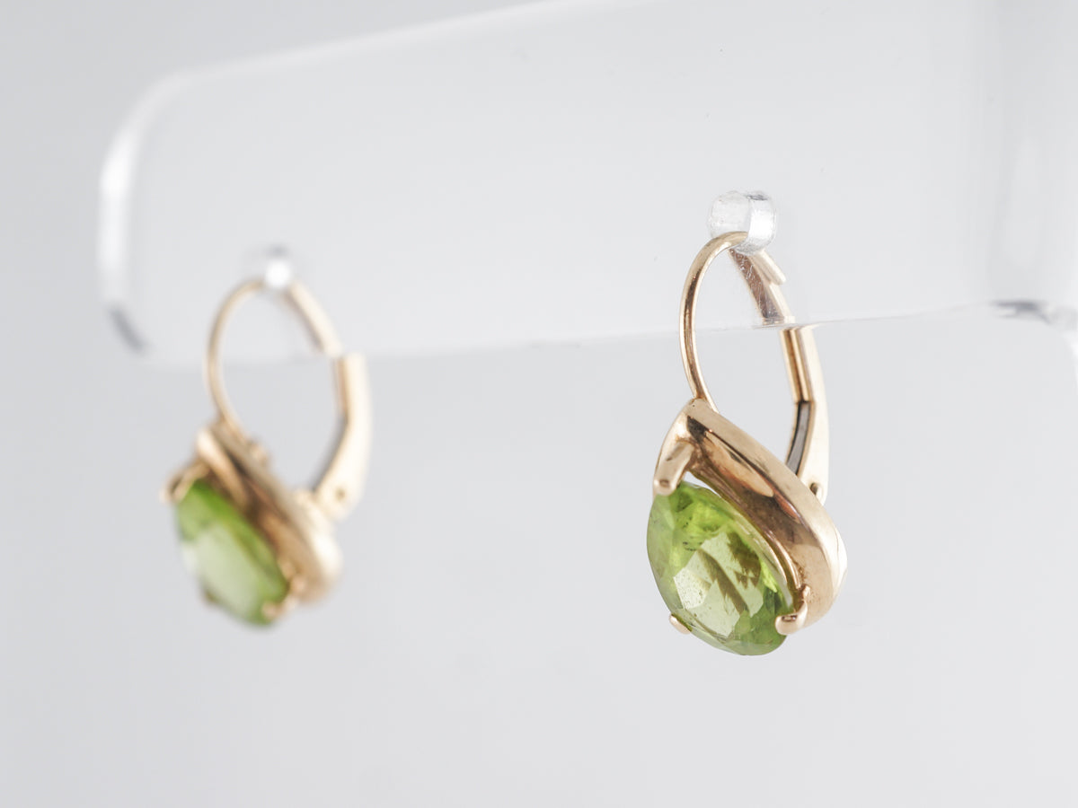 Pear Shaped Peridot Earrings in 14k Yellow Gold