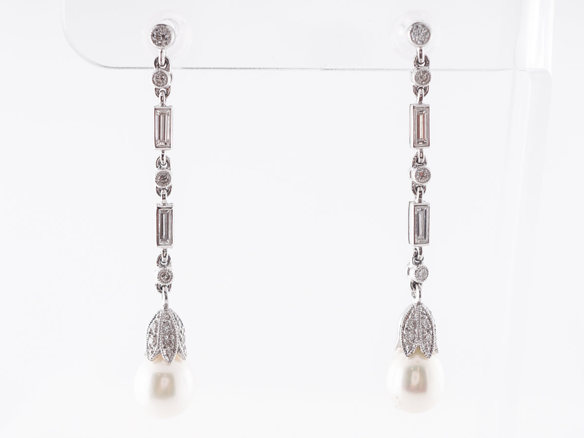 Pearl & Diamond Dangle Earrings in Platinum