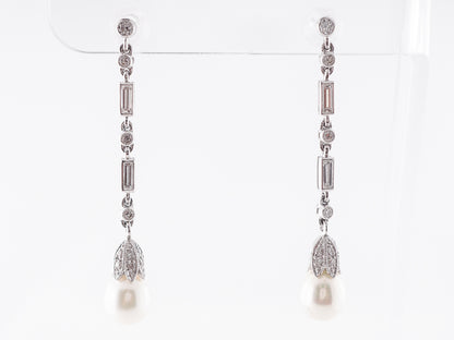 Pearl & Diamond Dangle Earrings in Platinum