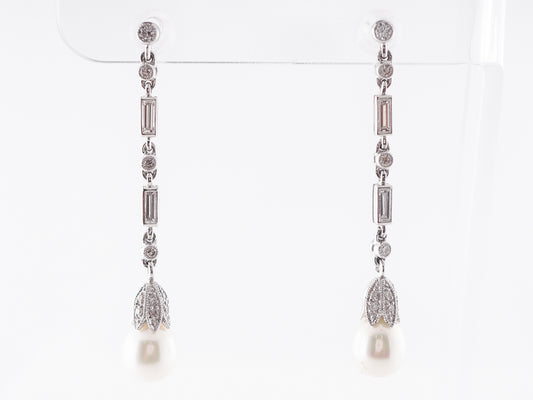 Pearl & Diamond Dangle Earrings in Platinum