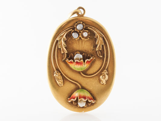 Vintage Art Nouveau Locket w/ Pearls in Yellow Gold