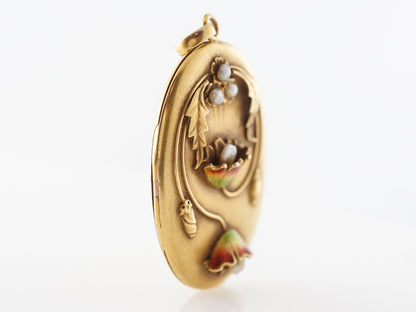 Vintage Art Nouveau Locket w/ Pearls in Yellow Gold