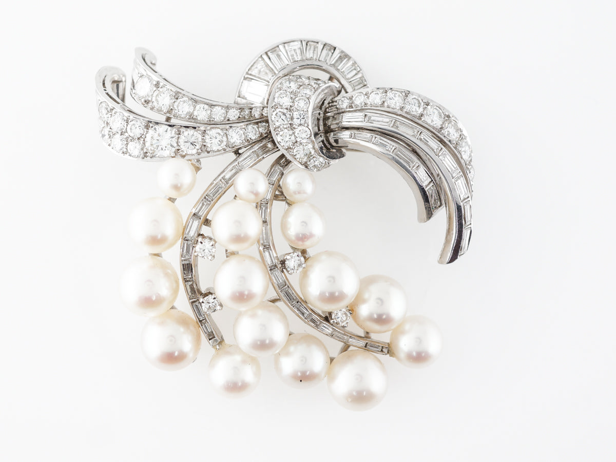 Pearl Brooch w/Diamonds in 14k White Gold