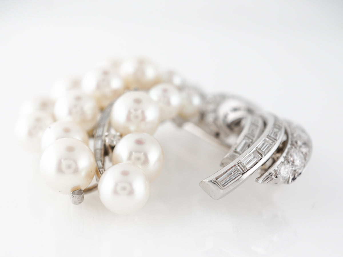 Pearl Brooch w/Diamonds in 14k White Gold