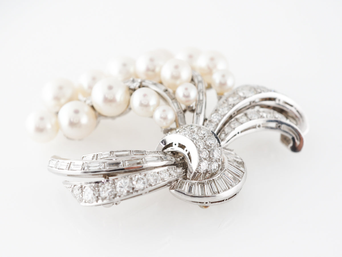 Pearl Brooch w/Diamonds in 14k White Gold