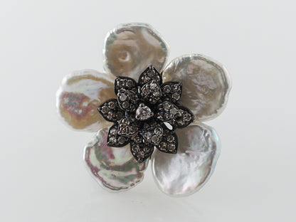 Keshi Pearl & Diamond Floral Cocktail Ring in Sterling Silver