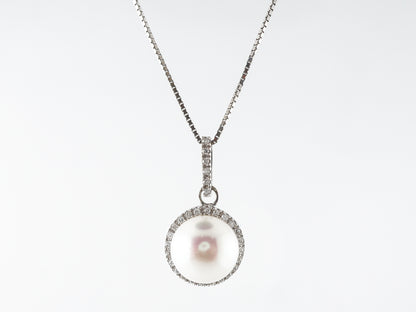 Pearl & Diamond Pave Pendant Necklace 14k