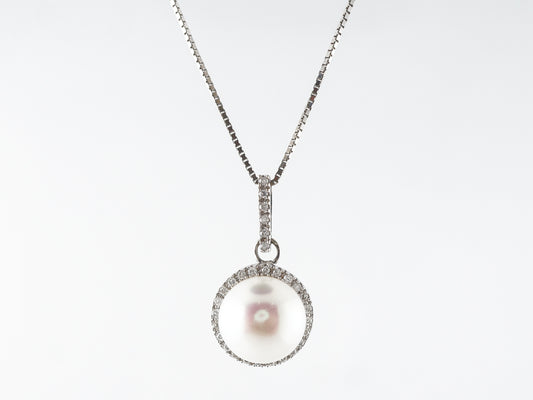 Pearl & Diamond Pave Pendant Necklace 14k