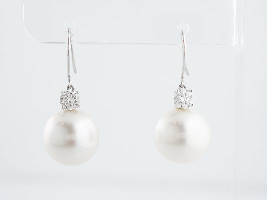 Pearl Earrings Modern 1.18 Round Brilliant Cut Diamond in Platinum