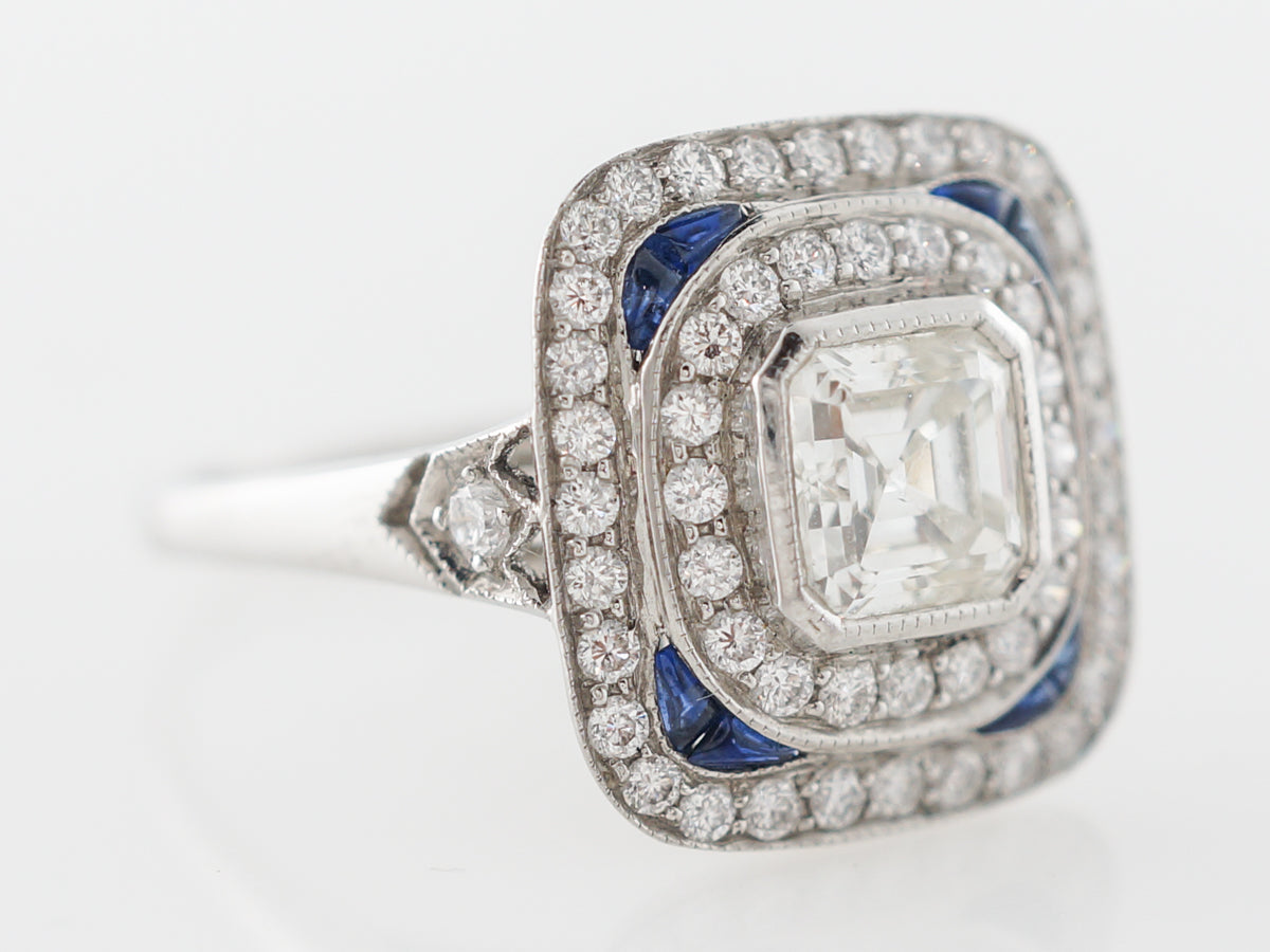 2.58 Carat Asscher Cut Blue Sapphire Diamond Cocktail Ring For Sale at  1stDibs | asscher cut blue diamond, asscher cut sapphire engagement rings