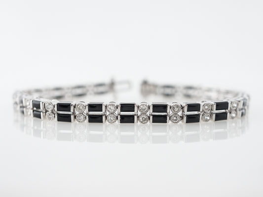 Onyx & Mine Cut Diamond Bracelet in Platinum