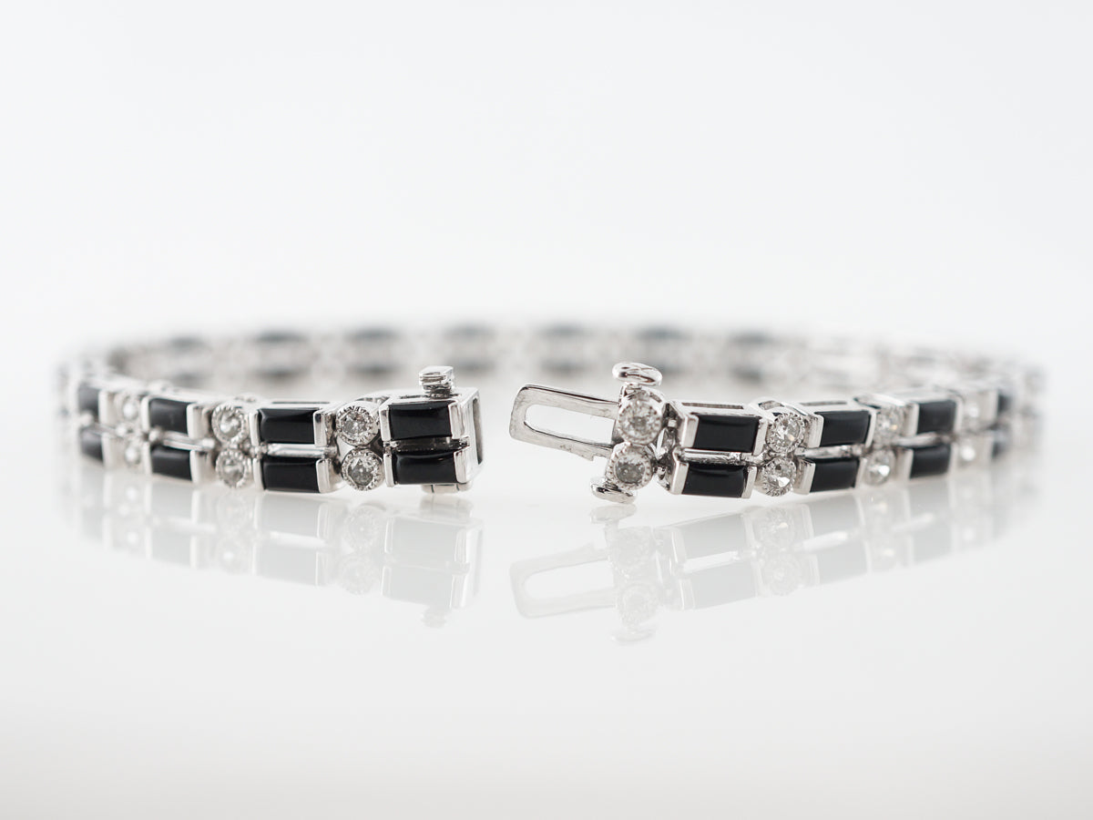 Onyx & Mine Cut Diamond Bracelet in Platinum