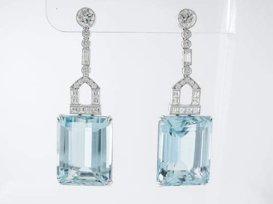 62 Carat Aquamarine & Diamond Earrings in Platinum