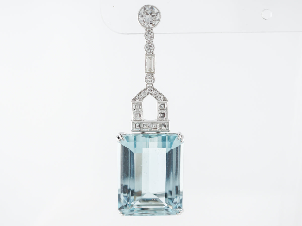 62 Carat Aquamarine & Diamond Earrings in Platinum