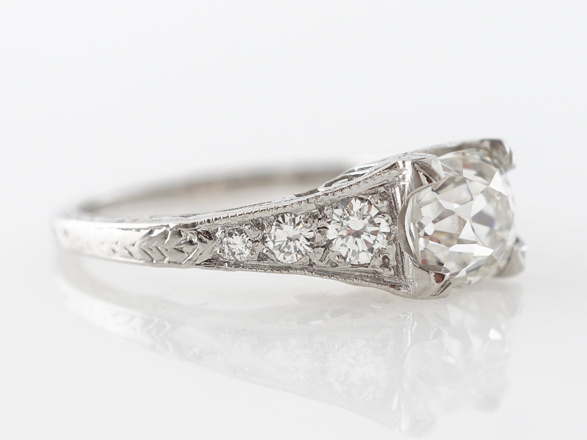 Platinum Art Deco Engagement Ring w/ Cushion Cut Diamond