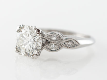 Platinum Deco Engagement Ring w/ Round Brilliant Diamond