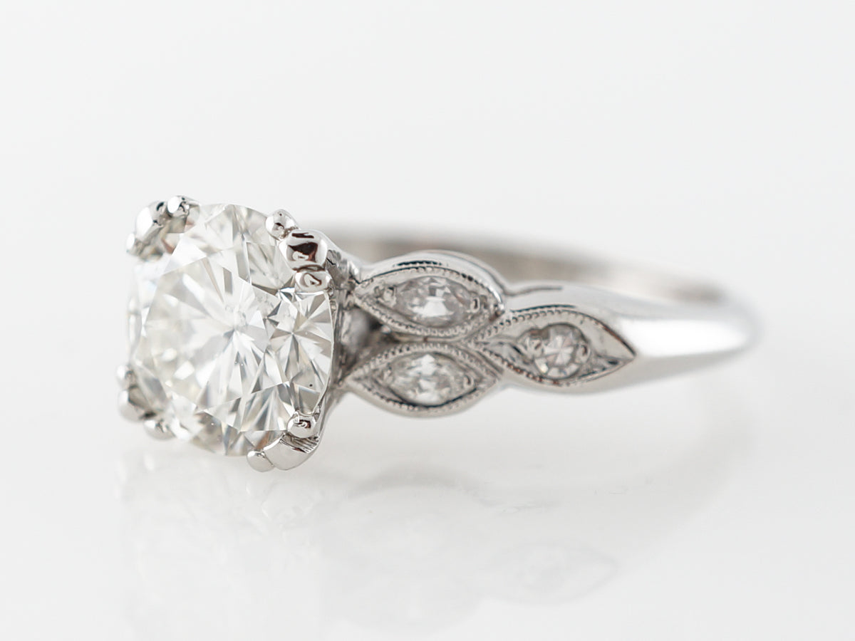 Platinum Deco Engagement Ring w/ Round Brilliant Diamond