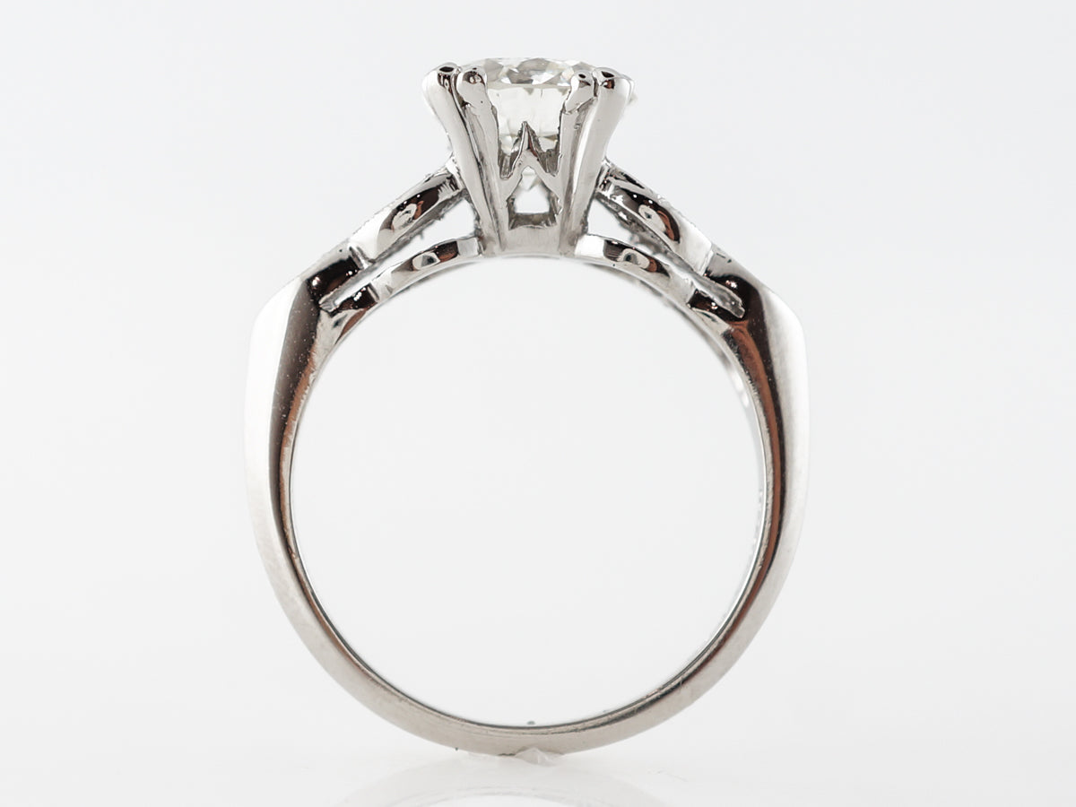 Platinum Deco Engagement Ring w/ Round Brilliant Diamond