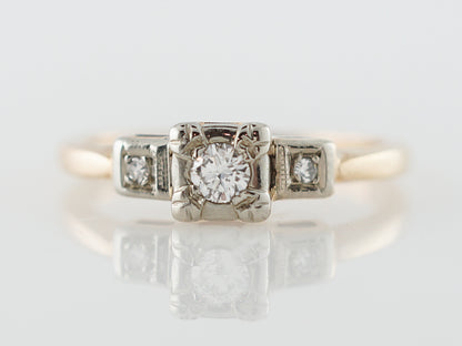 Lovely Three Stone Retro Diamond Engagement Ring in 14k