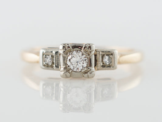 Lovely Three Stone Retro Diamond Engagement Ring in 14k