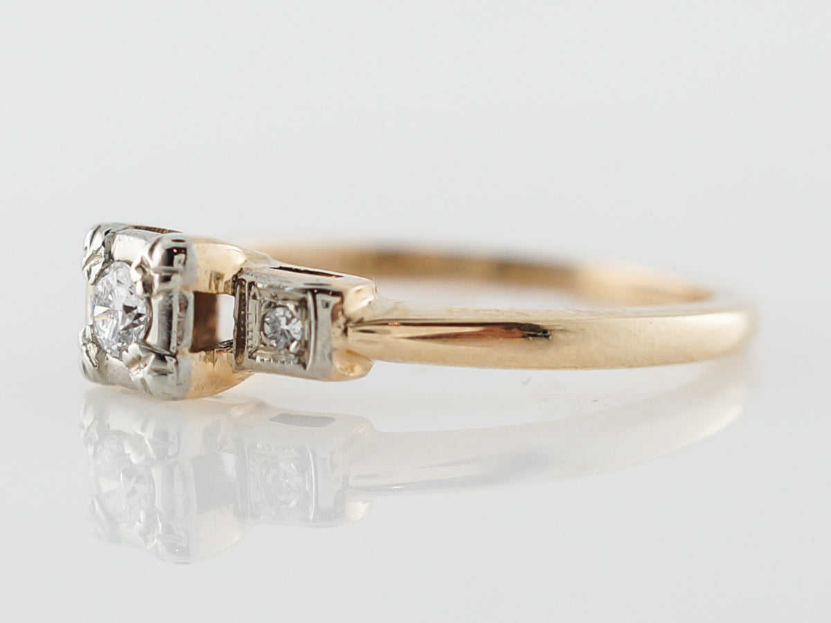 Lovely Three Stone Retro Diamond Engagement Ring in 14k