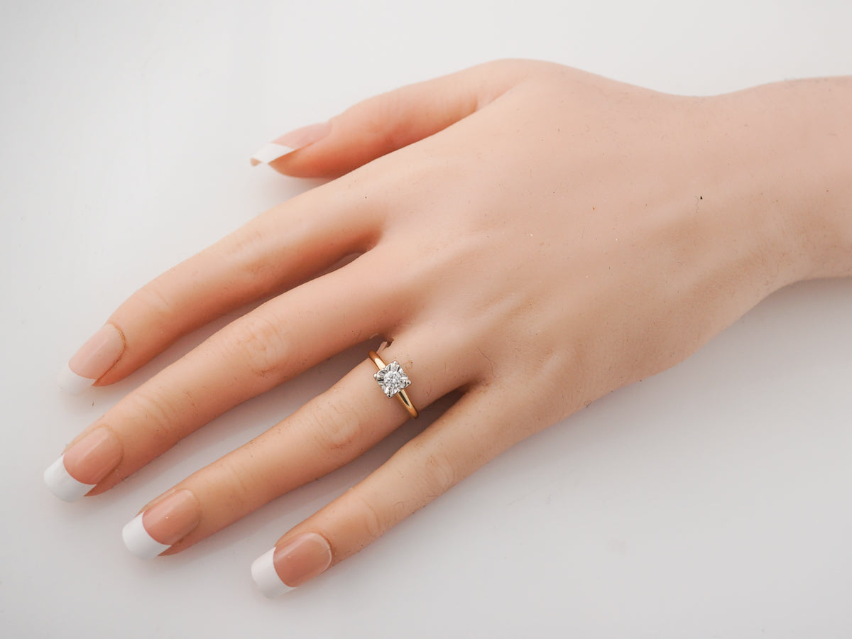 Vintage Retro Brilliant Cut Diamond Engagement Ring in 14k