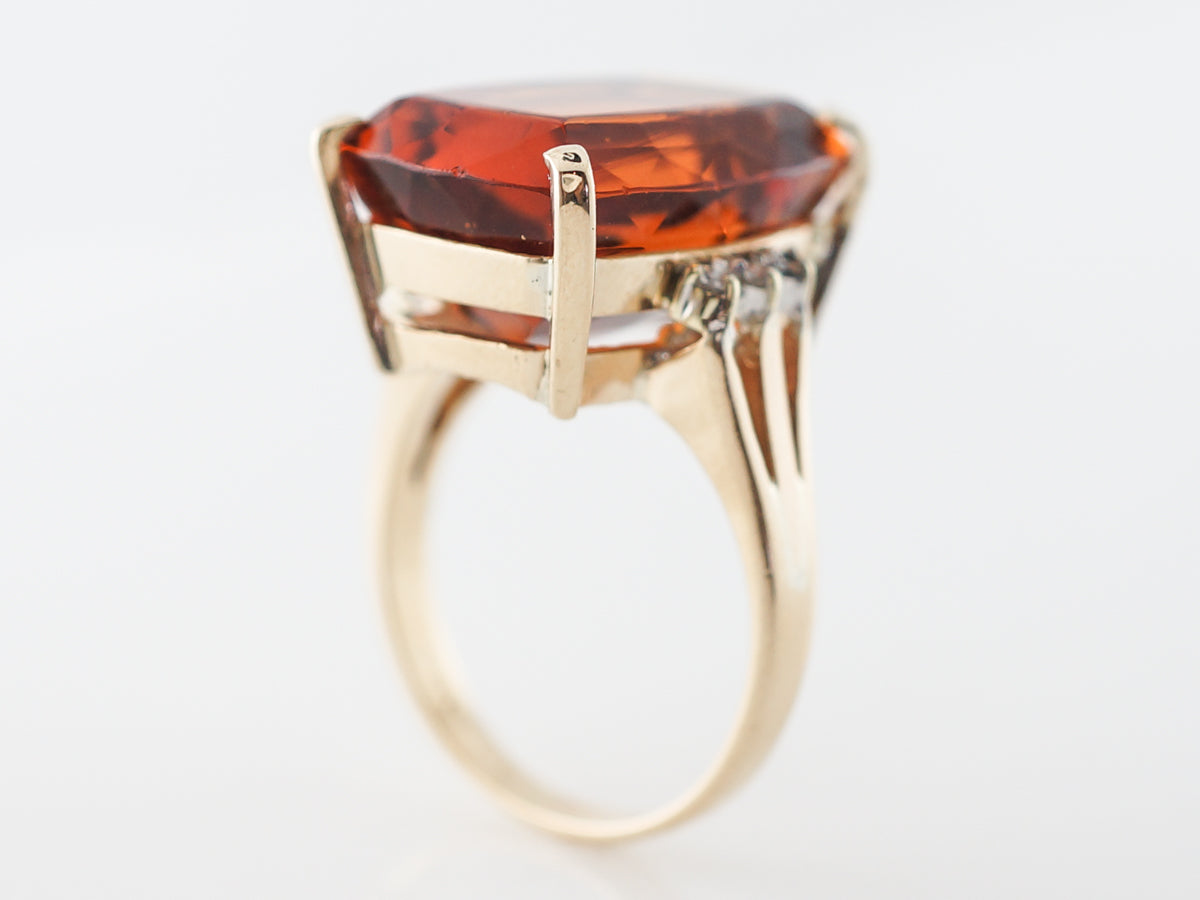 15 Carat Retro Citrine Cocktail Ring in 14k Yellow Gold