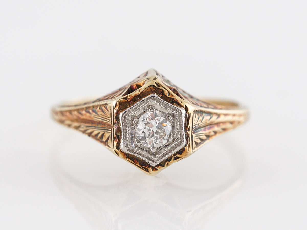 Retro Diamond Engagement Ring in 14K Yellow Gold