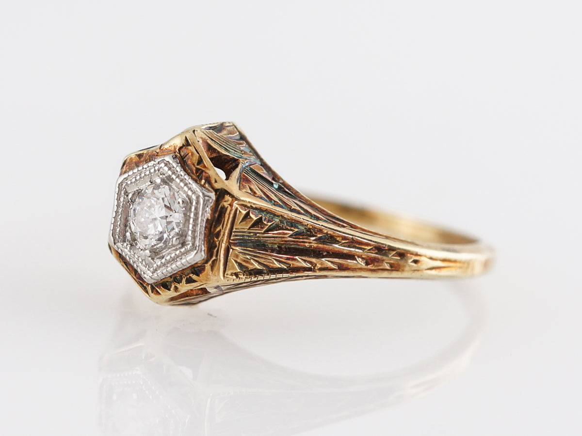 Retro Diamond Engagement Ring in 14K Yellow Gold