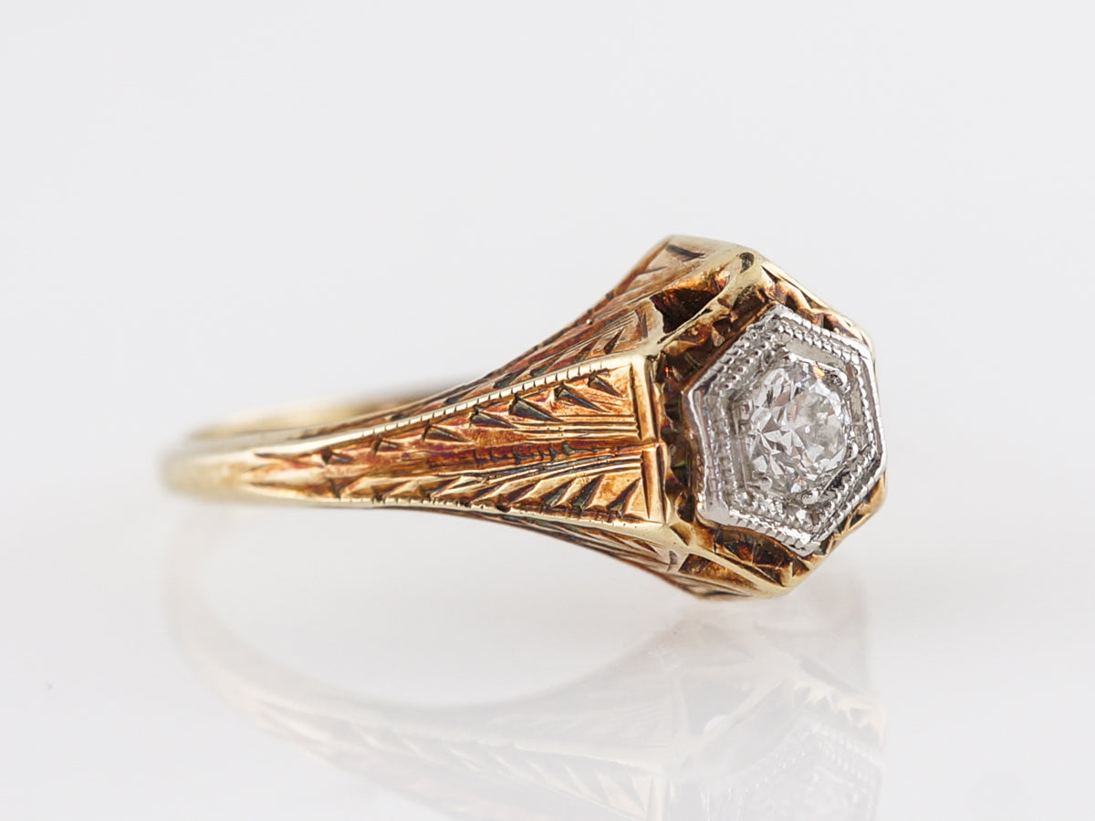 Retro Diamond Engagement Ring in 14K Yellow Gold