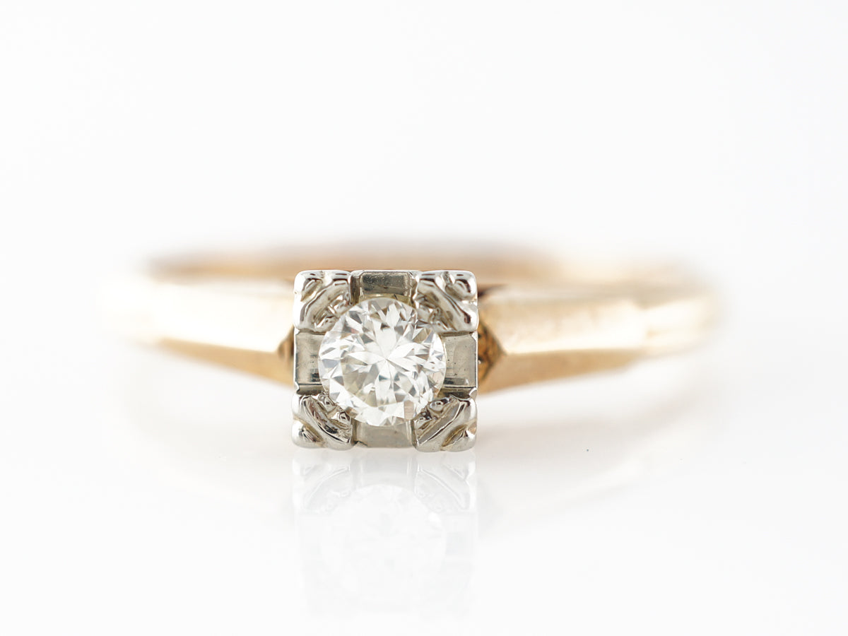 Retro Diamond Solitaire Engagement Ring in Yellow & White Gold