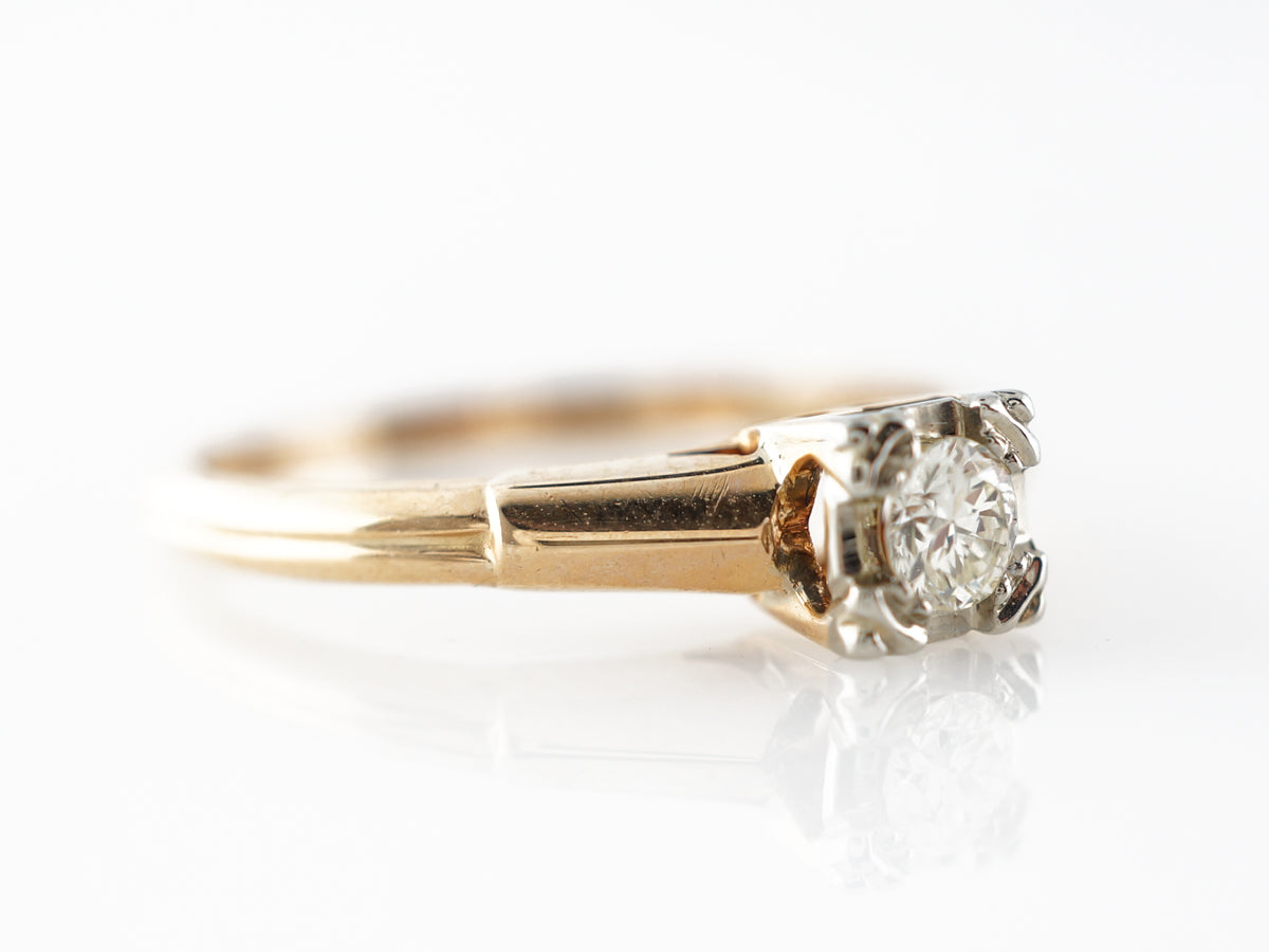 Retro Diamond Solitaire Engagement Ring in Yellow & White Gold