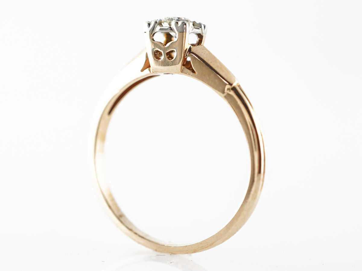 Retro Diamond Solitaire Engagement Ring in Yellow & White Gold