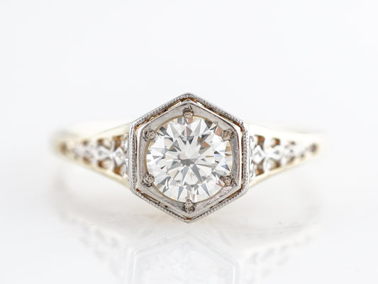 Retro Filigree Transitional Cut Diamond Engagement Ring in 14k