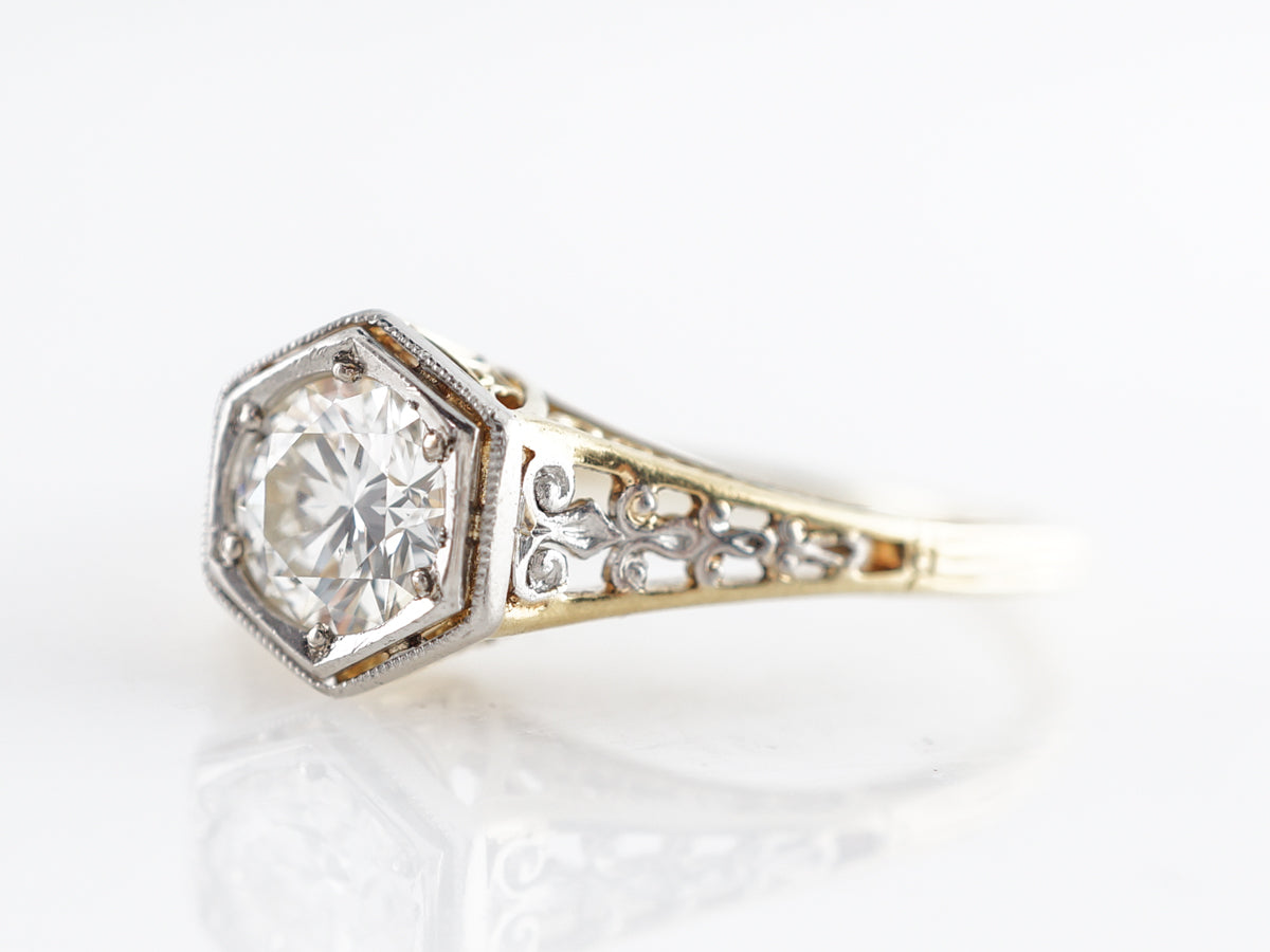Retro Filigree Transitional Cut Diamond Engagement Ring in 14k