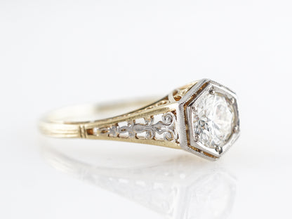 Retro Filigree Transitional Cut Diamond Engagement Ring in 14k