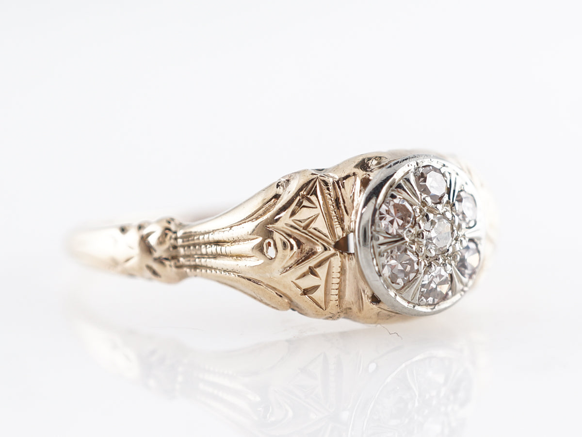 Retro Pave Single Cut Diamond Engagement Ring in 14k