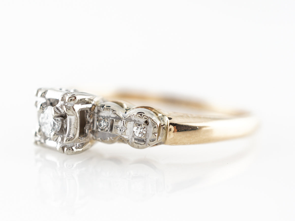 Retro Round Brilliant & Single Cut Diamond Engagement Ring