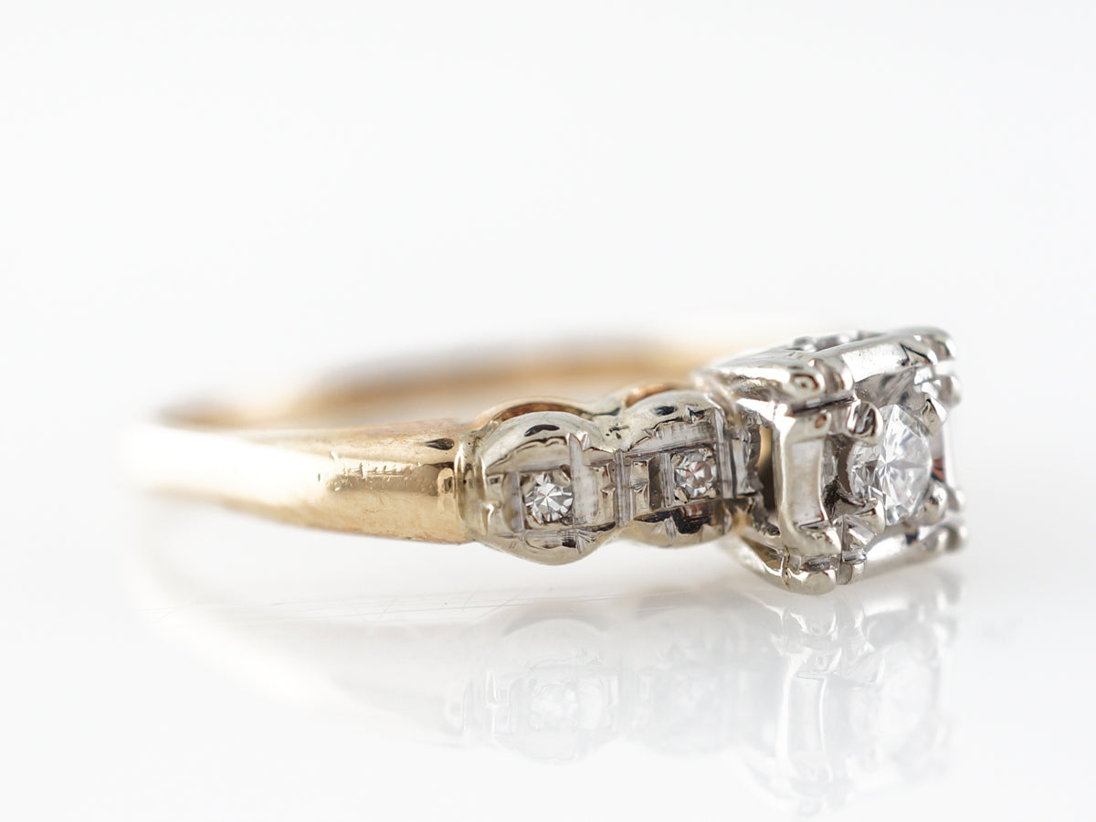 Retro Round Brilliant & Single Cut Diamond Engagement Ring
