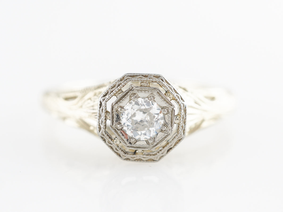 Retro Two-Tone Diamond Engagement Ring in 14k