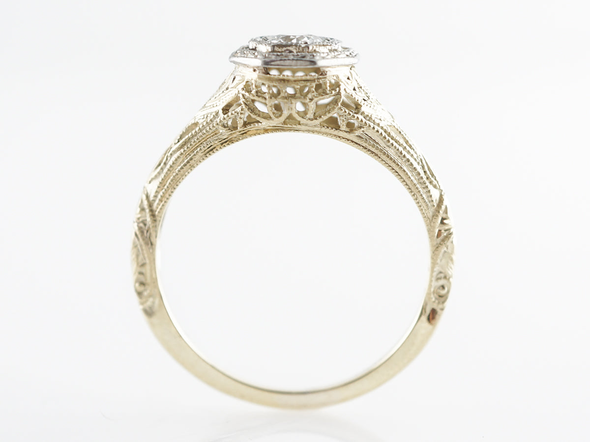 Retro Two-Tone Diamond Engagement Ring in 14k