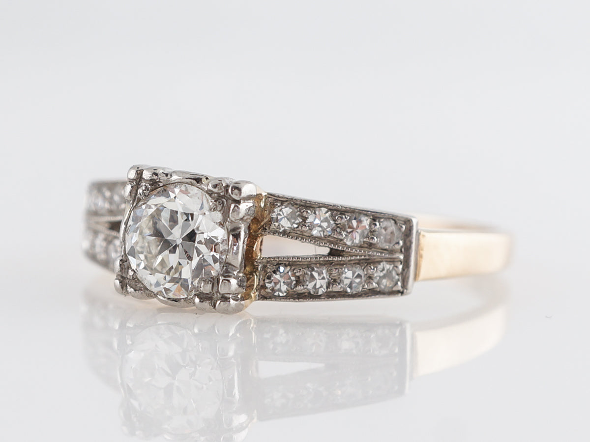 Retro Two Tone Old European Diamond Engagement Ring