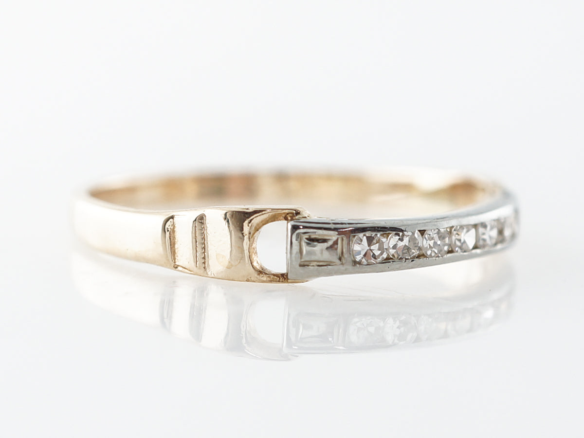 Vintage Retro Diamond Wedding Band in Yellow & White Gold