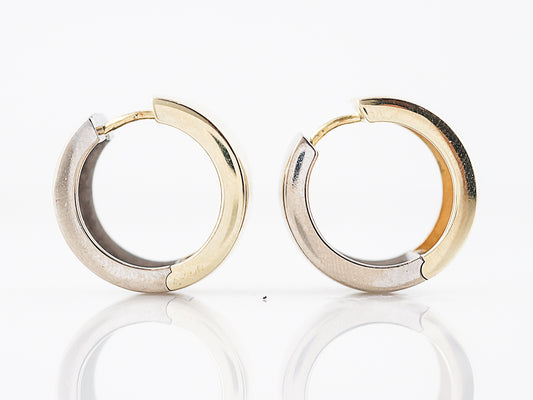Reversible Hoop Earrings Retro in 14K Yellow & White Gold
