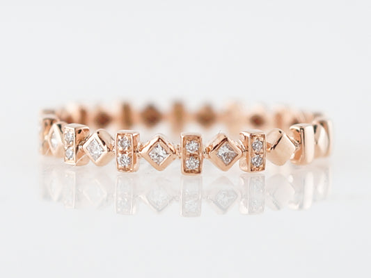 Right Hand Ring Modern .03 Round Brilliant & Princess Cut Diamonds in 18k Rose Gold