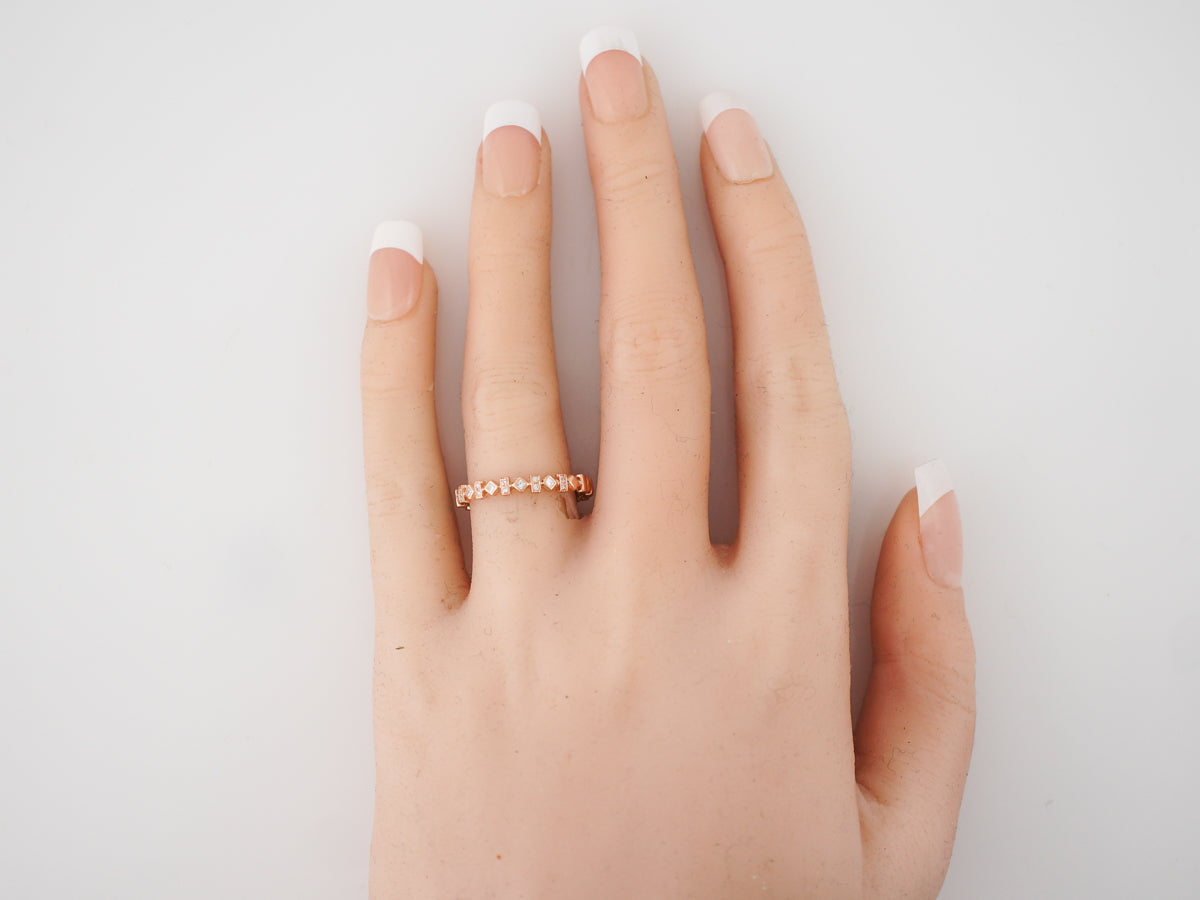 Right Hand Ring Modern .03 Round Brilliant & Princess Cut Diamonds in 18k Rose Gold
