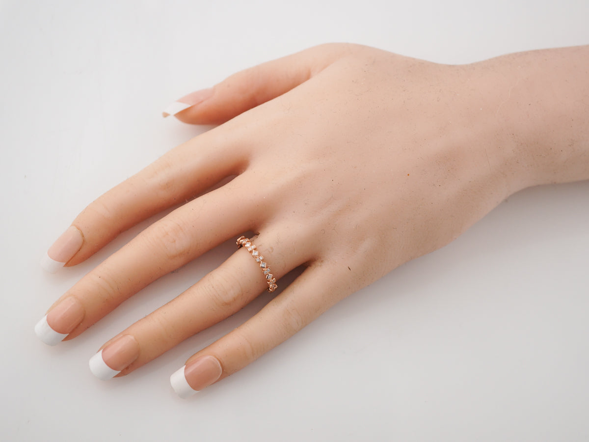 Right Hand Ring Modern .03 Round Brilliant & Princess Cut Diamonds in 18k Rose Gold