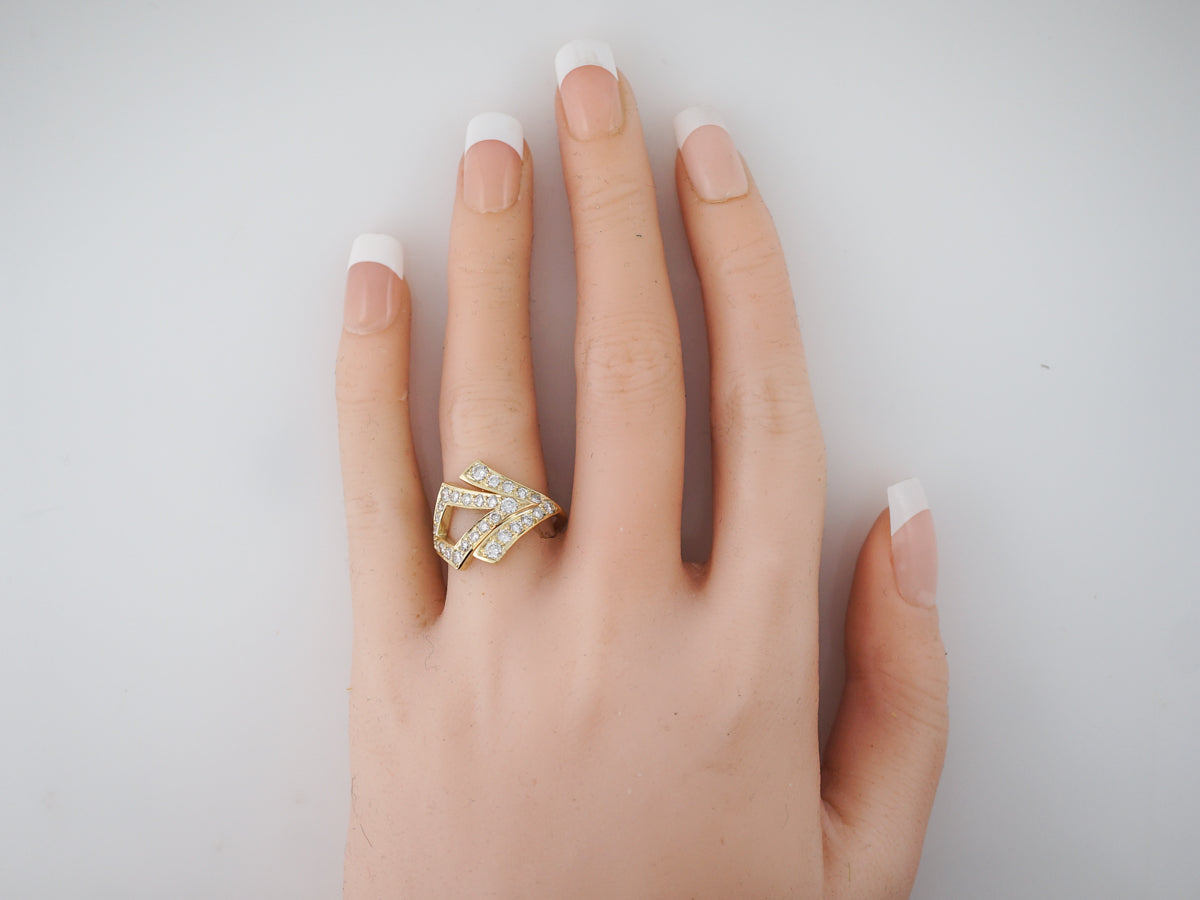 Vintage Style Art Deco Diamond Right Hand Ring in Yellow Gold